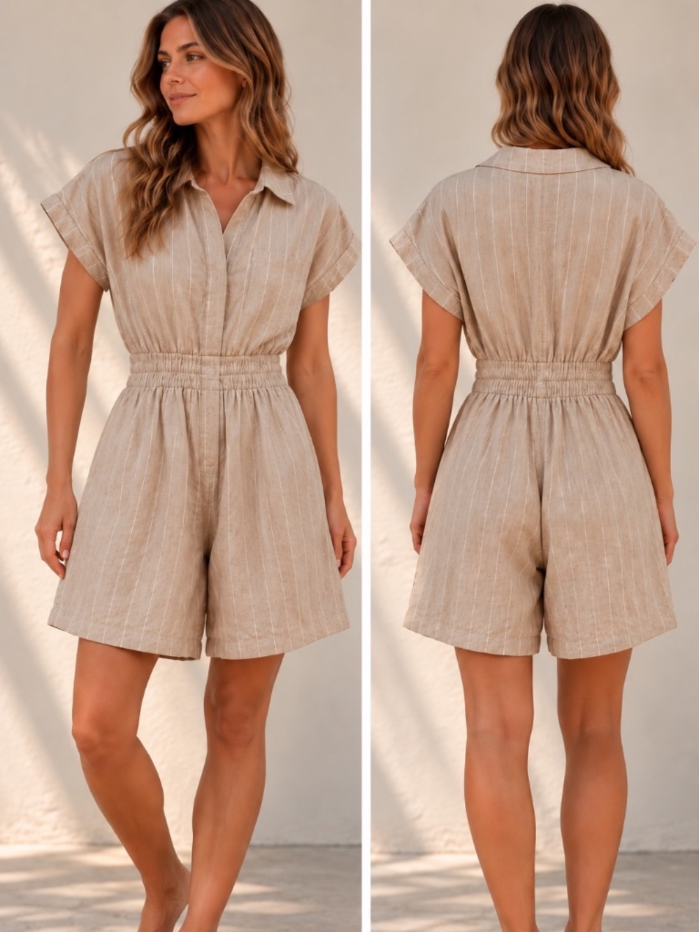 DeFacto Linen Blend Romper Stone Neutral Size 36 (US 4)